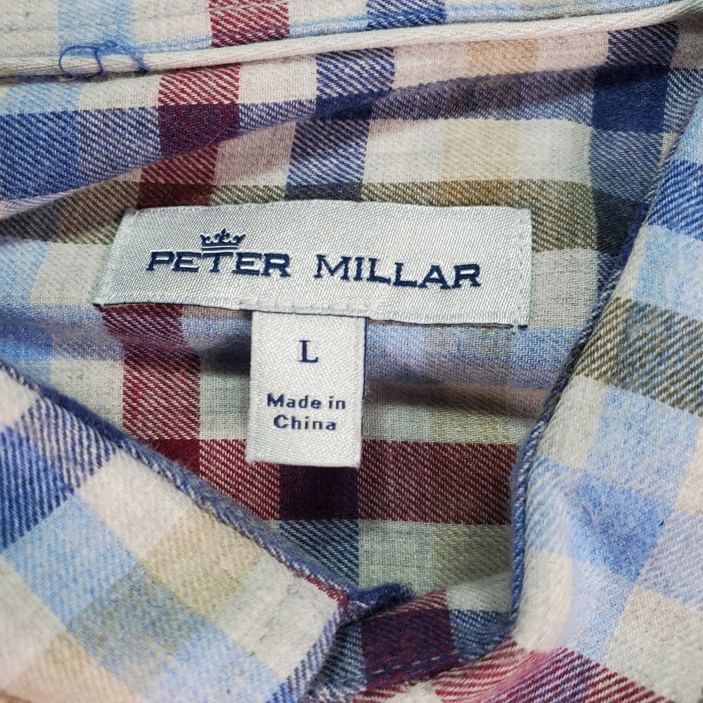 Peter Millar Mens Large Plaid Button Down Shirt Multi Color Cotton Long Sleeve - Picture 2 of 7